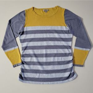 Nordstrom's One A Charcoal Gray Stripe and Gold Colorblock Pullover Sweater